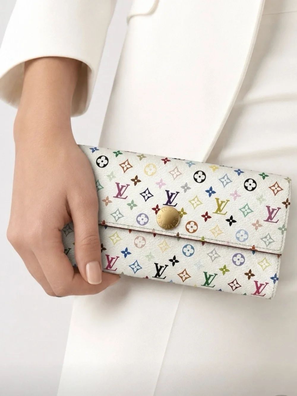 VINTAGE LOUIS VUITTON TAKASHI MURAKAMI White Multicolor Monogram Small Wallet